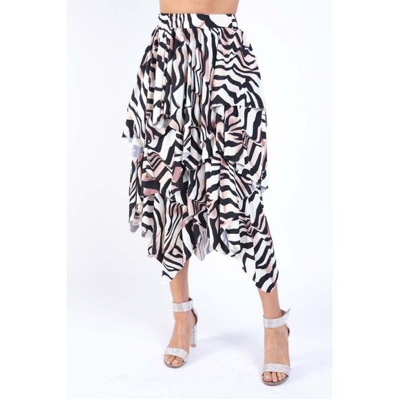 Women's Unique Daily wear Zebra Print Layered Draping Midi Skirt Zebra S M L - Picture 6 of 12